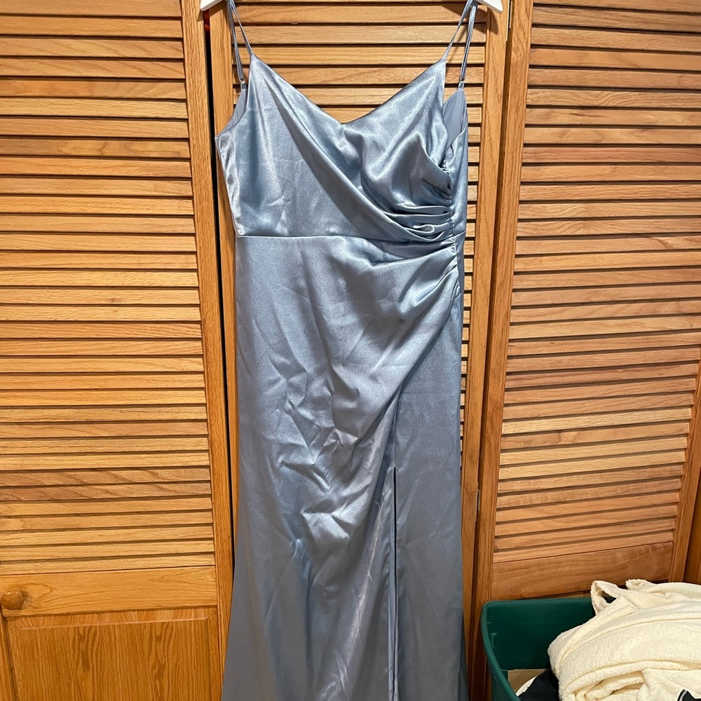 Birdy grey Catherine Shiny Satin Dress Dusty Blue
